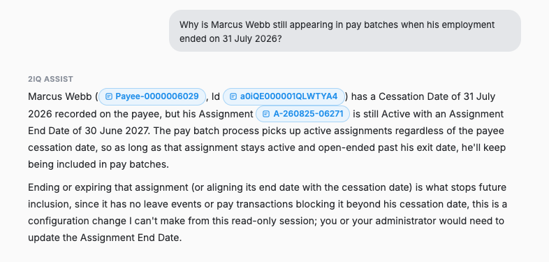 2IQ Assist finding a terminated payee whose assignment is still active